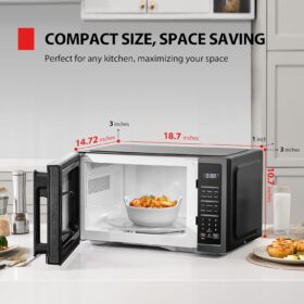 Toshiba 0.9 Cu Ft Digital Countertop Microwave Oven, 900W, Black Stainless Steel with Mute Function, Child Lock, and Easy Clean Interior - Perfect for Dorms and Apartments