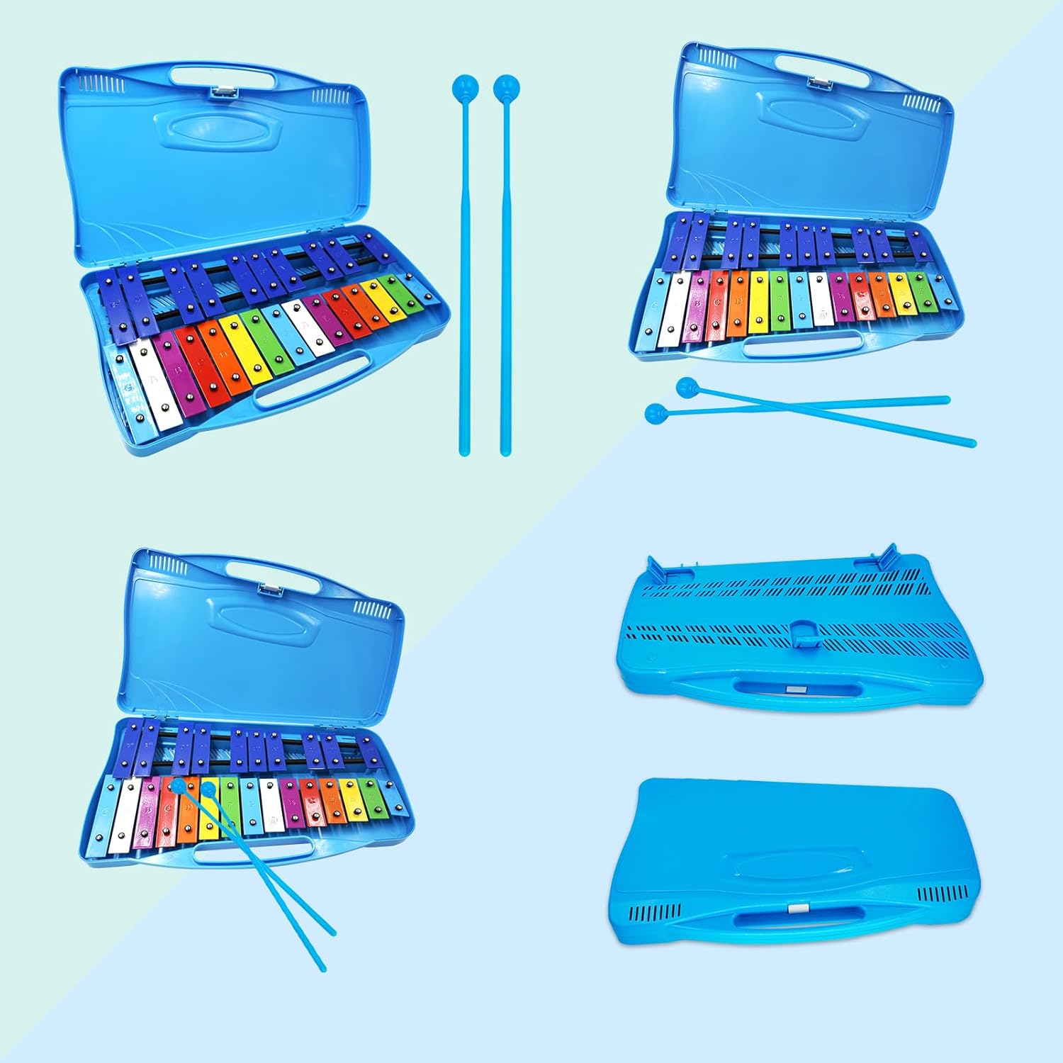 Soulmate 25-Note Professional Xylophone Glockenspiel – Portable Percussion Instrument with 2 Octaves, Carrying Case, and Tuned Mallets for Music Education & Beginners (Blue)