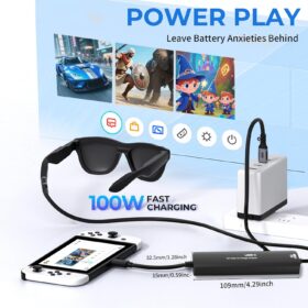 Guermok USB-C to AR Glasses Adapter – 5-in-1 Multiport Hub with 100W PD Charging, 8K@60Hz Video, 3.5mm Audio, USB-A & Data Ports for Smart Glasses, Laptops, and Phones