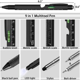9-in-1 Multitool Pen Set for Men - 2-Pack Tactical LED & Level EDC Gift Set - Unique Gadgets for Husband, Dad, Boyfriend & Boss