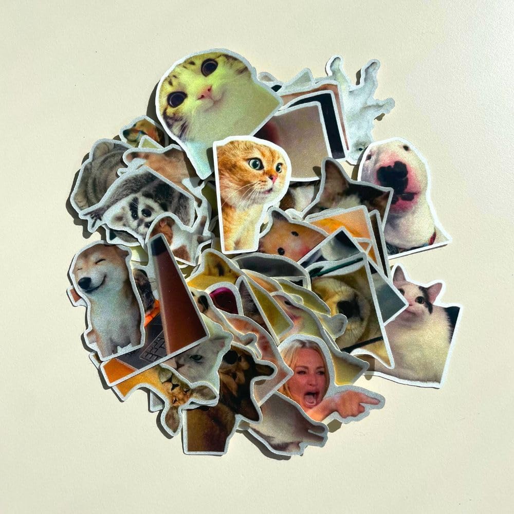 50Pcs Funny Meme Animal Stickers Pack – Waterproof Vinyl Decals for Laptops, Water Bottles & Gear – Hilarious Cat & Dog Gag Gift for Teens & Adults
