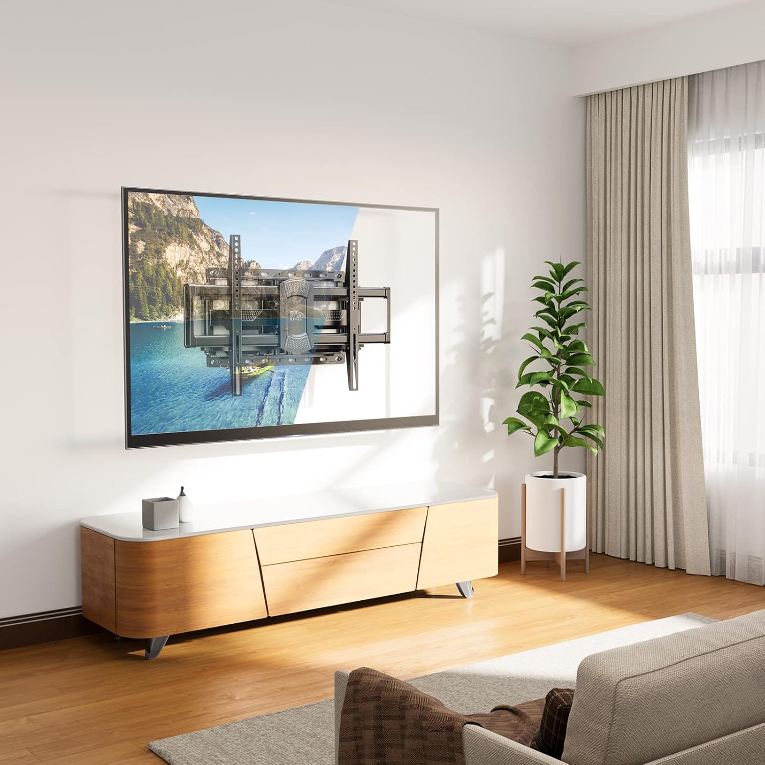 Mounting Dream MD2617 Full Motion TV Wall Mount - Articulating Dual Arm for 42-84 Inch TVs, Heavy Duty Steel Bracket, Swivel, Tilt & Rotate, Fits 16 inch Studs, Max VESA 600x400mm