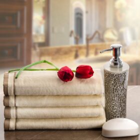 Personalized Monogrammed Fingertip Towels - Set of 4, 100% Cotton, Decorative Golden Brown Embroidery - Premium Absorbent Hand Towels for Bathroom & Kitchen Decor (Ivory, Initial R)