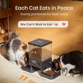 oneisall Automatic Cat Feeder for Two Cats – 5L/20 Cup Dual Bowl Dry Food Dispenser with Timer, Voice Recorder, and Stainless Steel Dishes