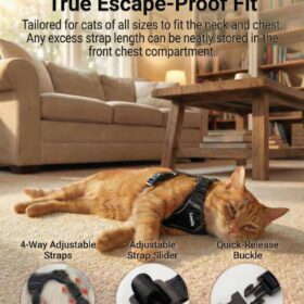 Luxelle Escape-Proof Cat Harness and Leash Set – Adjustable No-Pull Safety Vest with 360° Reflective Straps, Airtag Pocket, and 5ft Retractable Leash for Walking Cats & Kittens