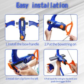 Toy Bow and Arrow Set with 36 Foam Darts – 12-Dart Clip Reload Archery Foam Blaster with Target & Goggles – Cool Gifts for Kids (Blue)