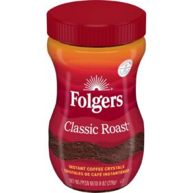 Folgers Classic Roast Instant Coffee, 8 Oz Jar - Aromatic Medium Roast Coffee Crystals - Smooth, Fast-Dissolving