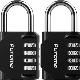 Puroma 2 Pack 4 Digit Combination Lock, Heavy Duty Waterproof Padlock for Gym, School & Outdoor Storage, Resettable Code Lock, Black