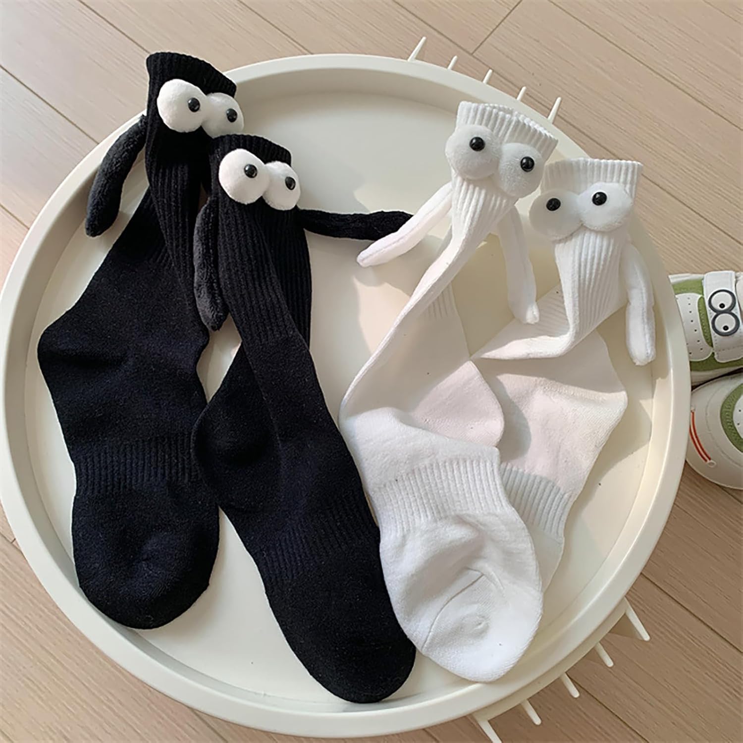 Magnetic Holding Hands Socks for Couples - 2 Pair Pack of Novelty 'Holding Hands' Funny Socks - Unique Romantic, Wedding, Engagement, or Best Friend Gift for Men & Women