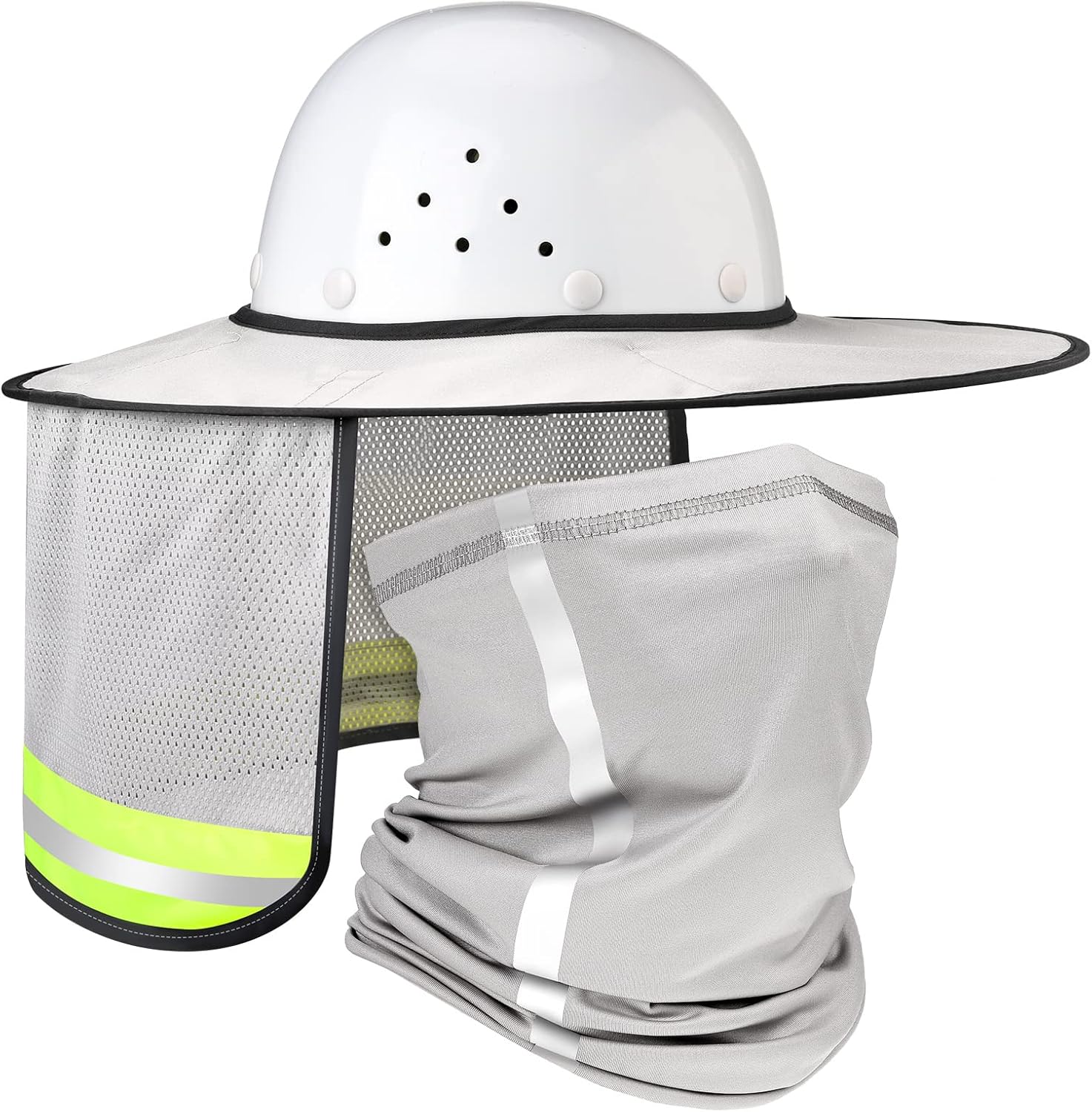 SATINIOR High Visibility Hard Hat Sun Shade & Neck Gaiter Set – Reflective Safety Helmet Accessories for Cooling Neck Protection (Dusty Grey)