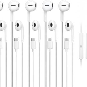 5-Pack USB-C Earbuds with Microphone & Volume Control – Wired Type-C Headphones Compatible with iPhone 17/16/15, Samsung Galaxy S25/S24, iPad & More (4ft/1.2m)