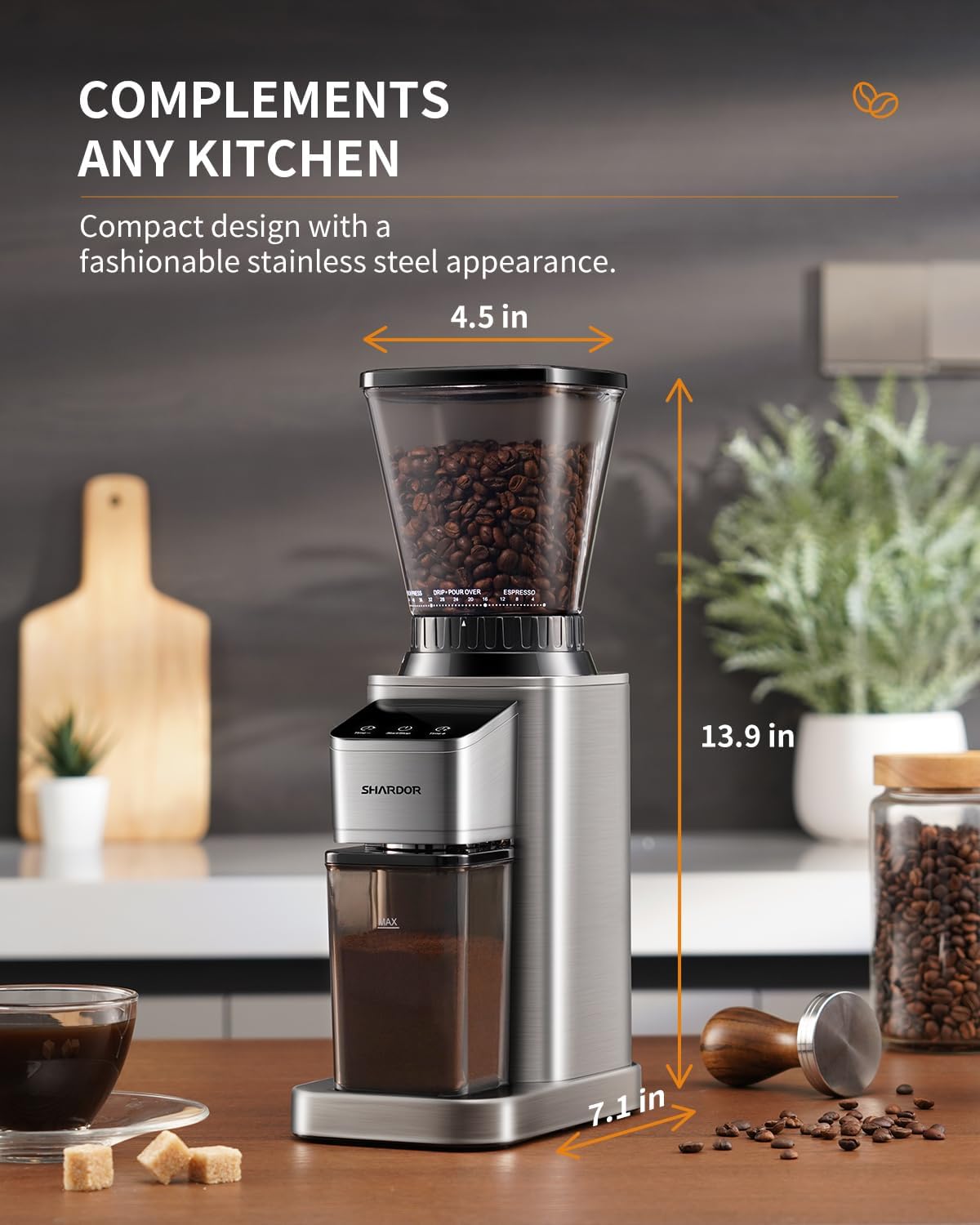 SHARDOR Conical Burr Coffee Grinder - 48 Precision Settings with Anti-Static Technology, Electric Espresso Grinder with Timer & Stainless Steel Burr for Drip & French Press