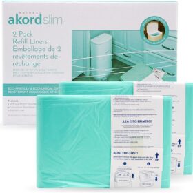 Janibell Akord 280 Slim Refill Liners – 2 Count | Hands-Free, Odor-Locking Adult Diaper Disposal System | Continuous Bag for Janibell 400 & Akord Slim Pails | Extra Long 576 Diaper Capacity