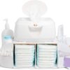 Munchkin Diaper Change Organizer & Caddy – Sleek White & Green Nursery Storage with Removable Side Bins
