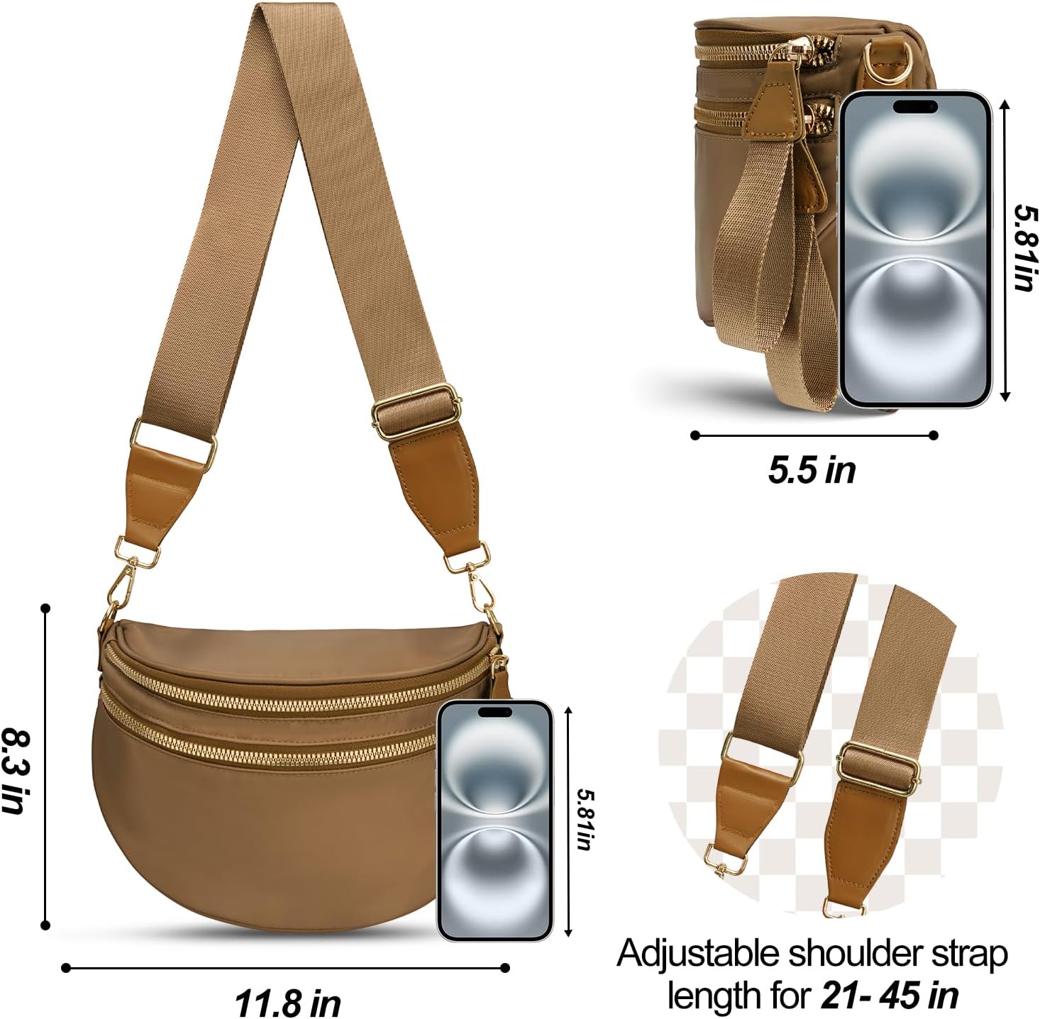 Checkered Crossbody Bag for Women – Spacious Nylon Sling Purse with Adjustable Shoulder Strap