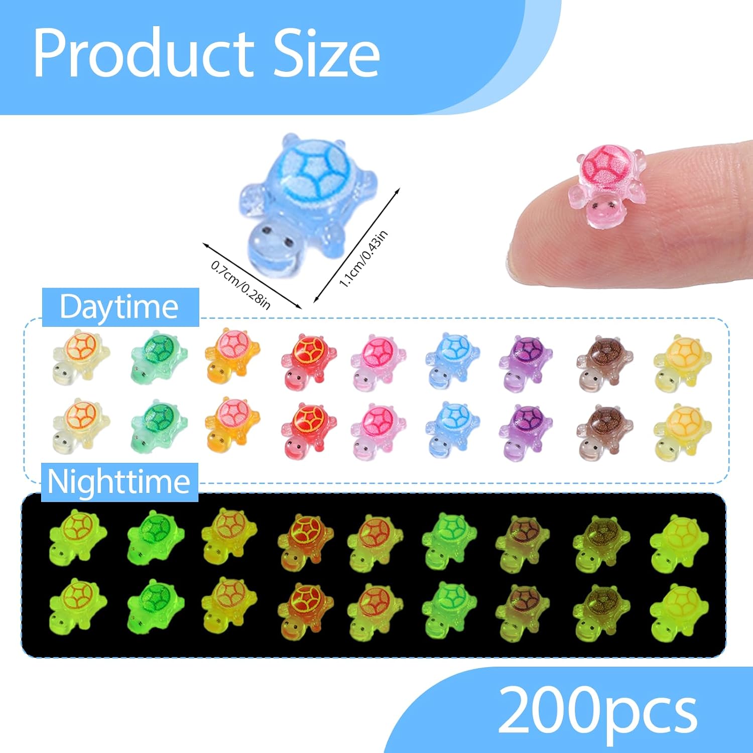 200 Pcs Miniature Glow-in-The-Dark Sea Turtle Figurines - Micro Resin Turtles for Fairy Gardens, DIY Crafts, Aquarium Décor & Ocean-Themed Home Accents