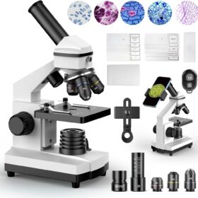 PalliPartners 100X-2000X Compound Microscope with Dual LED Lights, Complete 52-Piece STEM Lab Kit with Slides & Phone Adapter for Students, Adults, and School Science Education