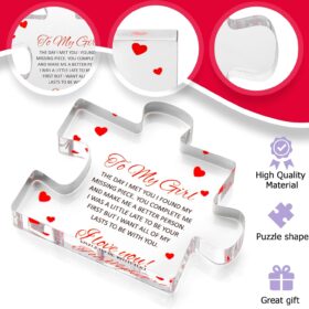 Engraved Acrylic Puzzle Piece Gift for Her – Romantic Birthday, Valentine's & Fiancé Present with Red Heart Accents – Sentimental Desk Decoration
