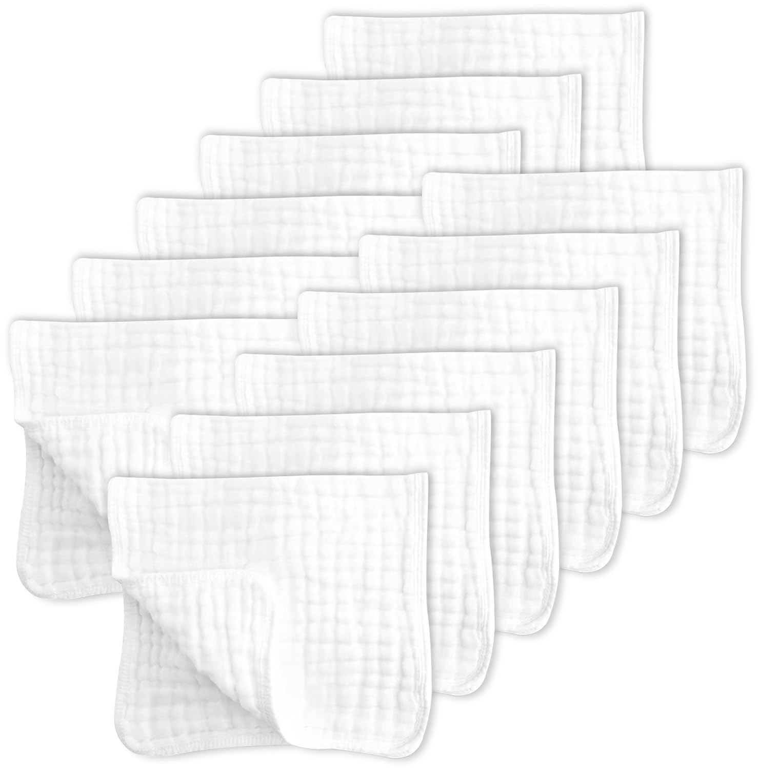 SWEET DOLPHIN 12-Pack Premium Muslin Burp Cloths - 100% Cotton Extra Absorbent Baby Washcloths for Boys & Girls - Soft & Durable Spit-Up Rags for Newborn Registry (White, 20" x 10")