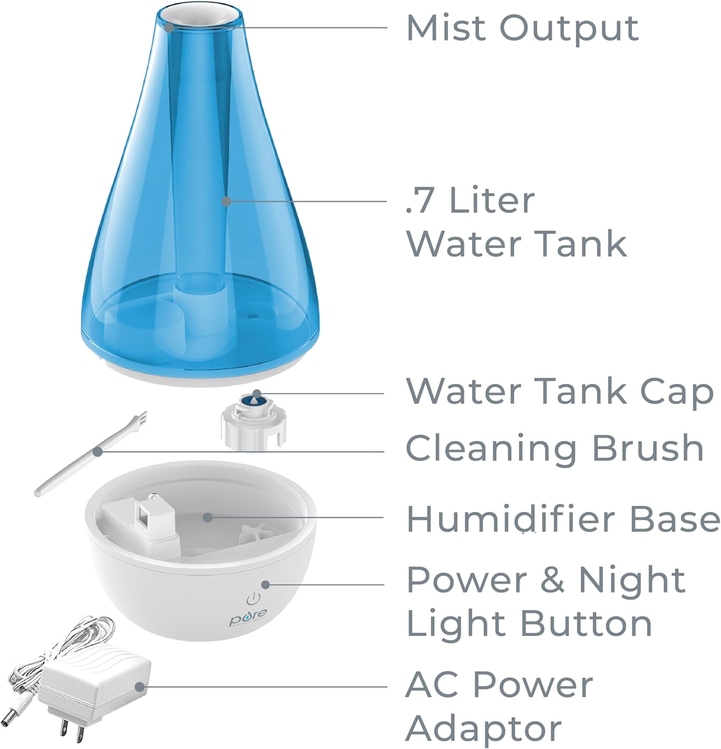 Pure Enrichment MistAire Studio Ultrasonic Cool Mist Humidifier – Compact, Whisper-Qiet Bedroom & Office Humidifier with Night Light & Auto Shut-Off
