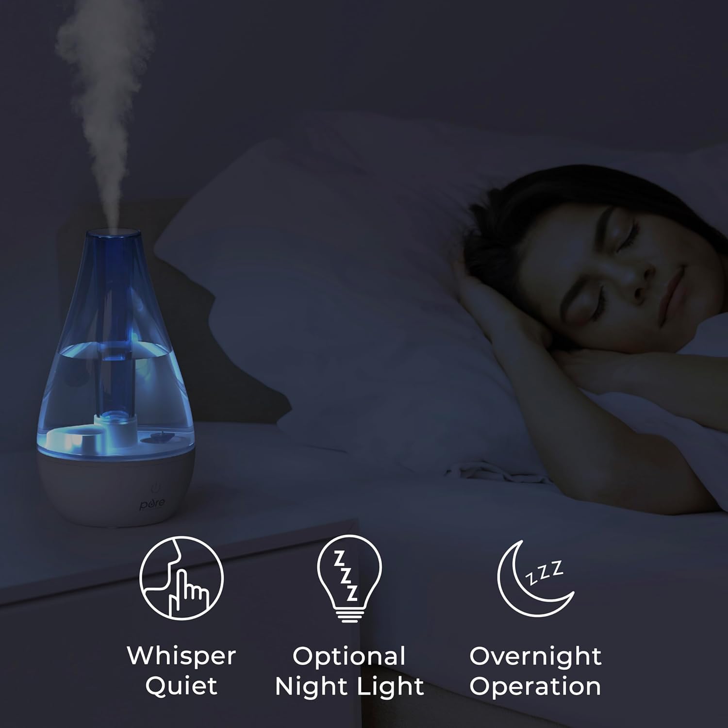 Pure Enrichment MistAire Studio Ultrasonic Cool Mist Humidifier – Compact, Whisper-Qiet Bedroom & Office Humidifier with Night Light & Auto Shut-Off