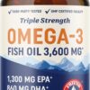 Omega-3 Fish Oil 3600mg - Triple Strength, Burpless Softgels with 2160mg EPA/DHA - Wild Caught, Molecularly Distilled for Purity - 180 Count (60 Day Supply)