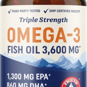 Omega-3 Fish Oil 3600mg - Triple Strength, Burpless Softgels with 2160mg EPA/DHA - Wild Caught, Molecularly Distilled for Purity - 180 Count (60 Day Supply)
