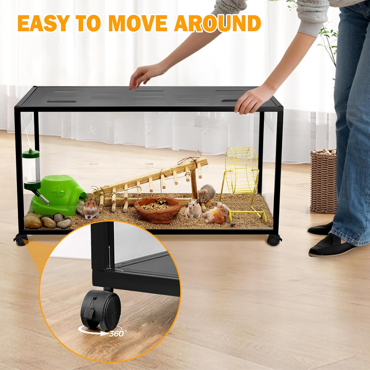 Chew-Proof Metal Hamster Cage – 360° View Stackable Small Animal Habitat with Top Access for Syrian Hamsters, Gerbils & Mice