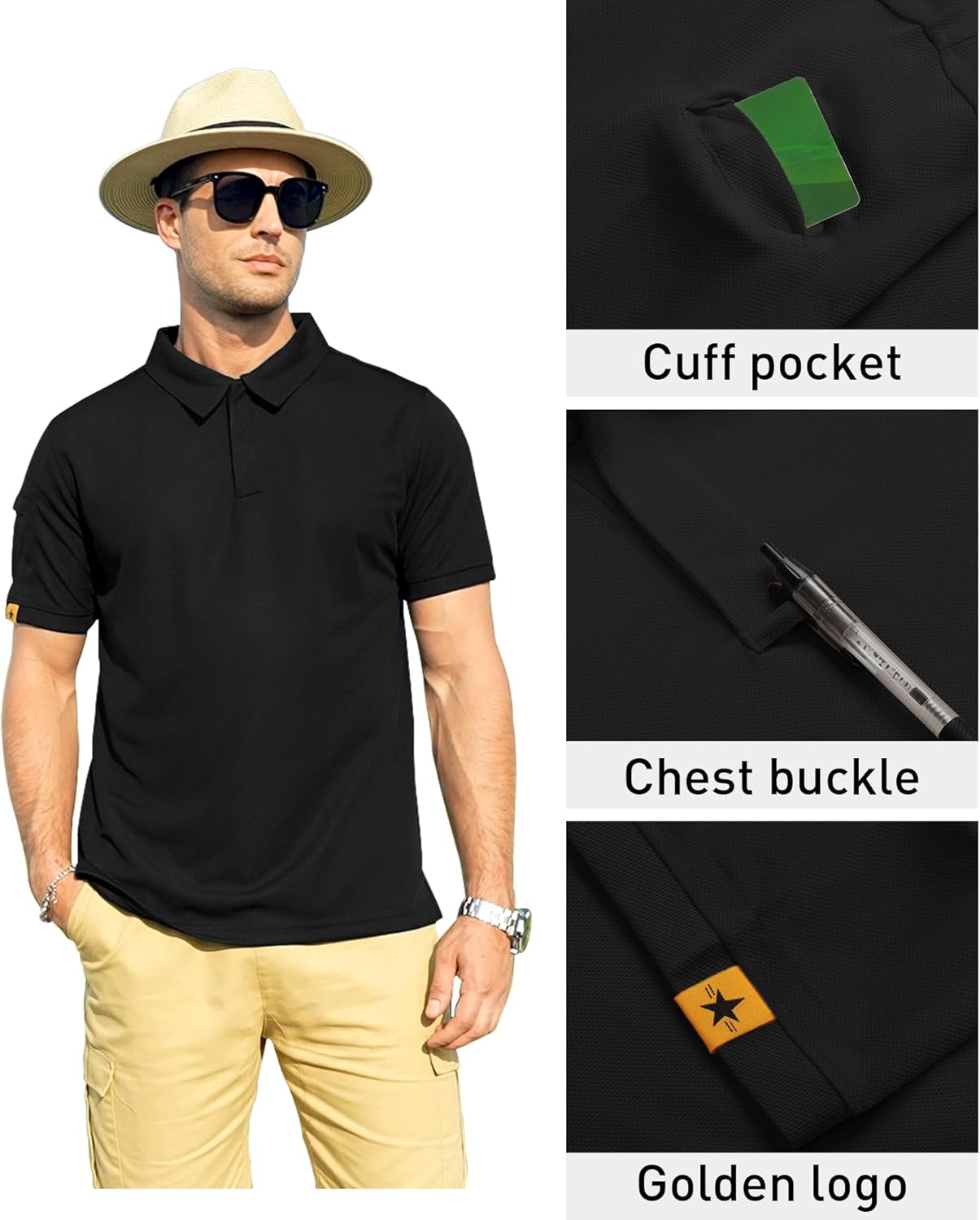 Men's Tactical Performance Polo Shirt - Quick-Dry Short Sleeve Athletic Golf & Sports T-Shirt