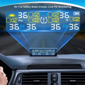 Solar RV TPMS with 6 Sensors - Real-Time Tire Pressure Monitor for Dually Trucks & Heavy-Duty Trailers | 0-144 PSI, Color LCD Display, USB-C Charging