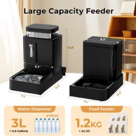 Gravity Pet Feeder and Water Dispenser Set – 2-in-1 Automatic Cat and Dog Feeding Station with 180° Rotatable Design, Large 0.8 Gallon Capacity Each, BPA Free (Grey)