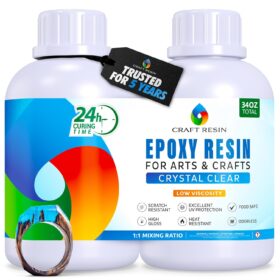 CRAFT RESIN 34 Oz Crystal Clear Epoxy Resin Kit – Food Safe, UV Resistant, Non-Toxic & Self-Leveling for Wood, Art, Jewelry & Tabletop Coating