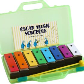 MINIARTIS 8-Note Glockenspiel Xylophone for Kids | Portable Educational Musical Toy with 15 Songbook, Green Case & Mallets | Perfect Montessori Gift for Toddlers & Children