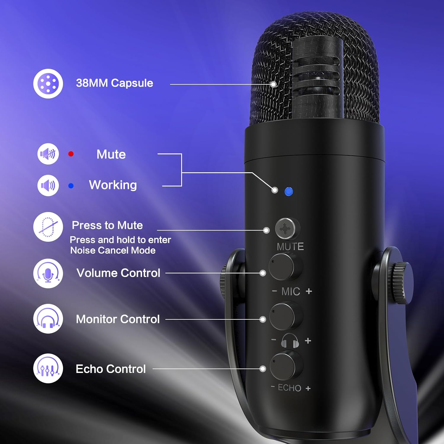 ZealSound Professional USB Microphone for PC & Streaming - Studio-Grade Podcast Mic with Noise Cancellation, Real-Time Monitoring, and Mobile Adapter Kit for Gaming, Recording, and Content Creation