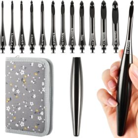 Svartur Interchangeable Crochet Hook Set – 12-Piece Aluminum Kit with Ergonomic Handle, Sizes E-4 to N-15 (3mm–10mm), Includes Portable Storage Case