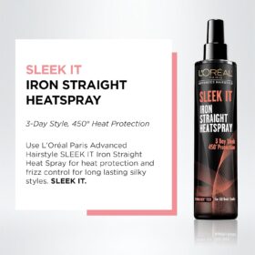 L'Oréal Paris Advanced Hairstyle Sleek It Iron Straight Heat Spray, 5.7 Fl Oz | Humidity Blocking, Anti-Frizz Thermal Protectant for 450° Protection