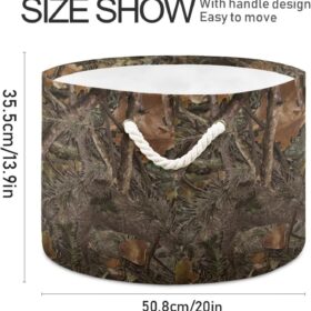 Camo Tree Branches Laundry Hamper - Large 20x20x14 Inch Round Storage Basket for Nursery, Bedroom & Living Room Organization
