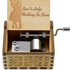 Hand-Cranked Wood Music Box - Antique Engraved 'Can't Help Falling in Love' Musical Gift for Boyfriend, Girlfriend, Husband & Wife