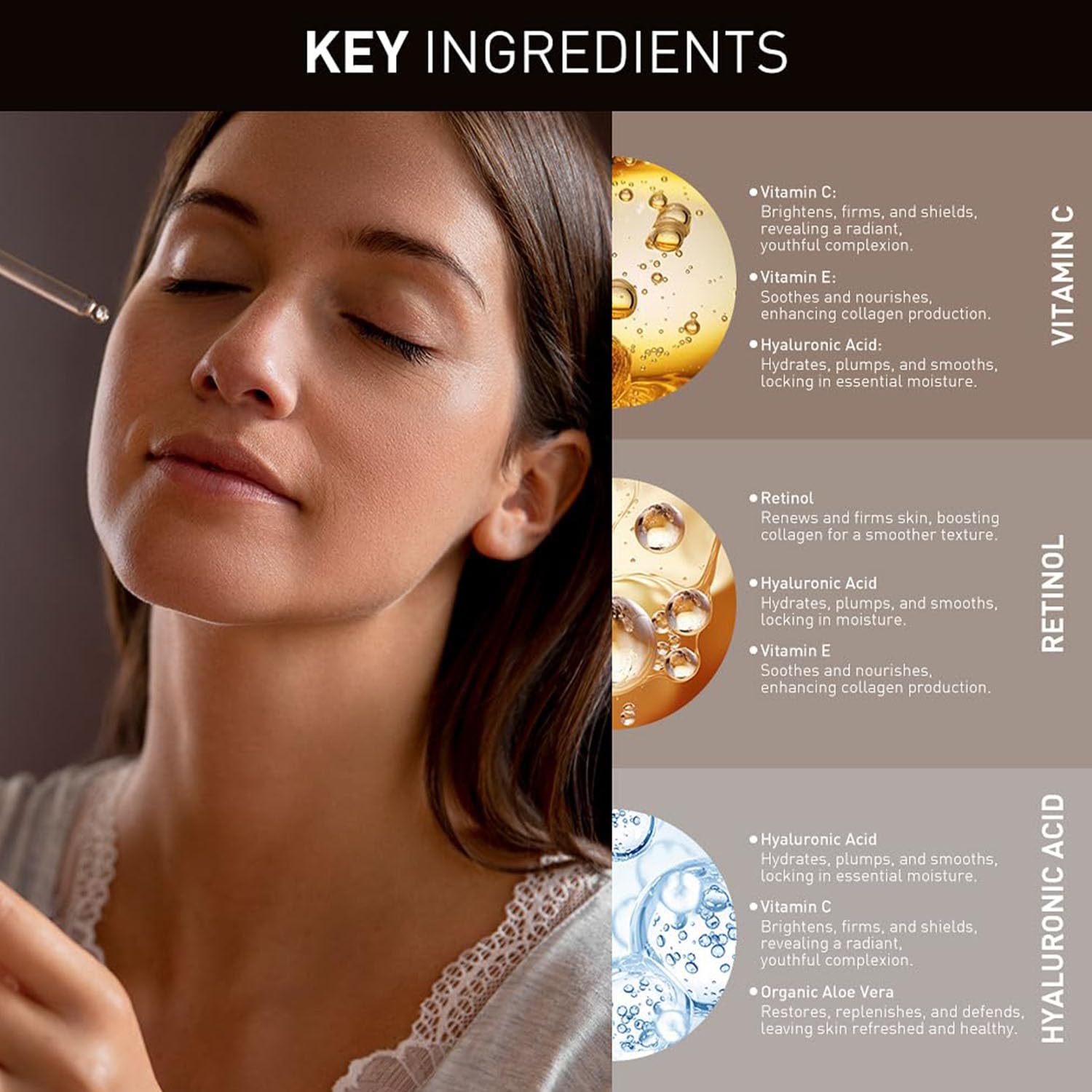 3-Piece Anti-Aging Face Serum Set – Vitamin C, Retinol & Hyaluronic Acid for Brightening, Firming & Hydrating