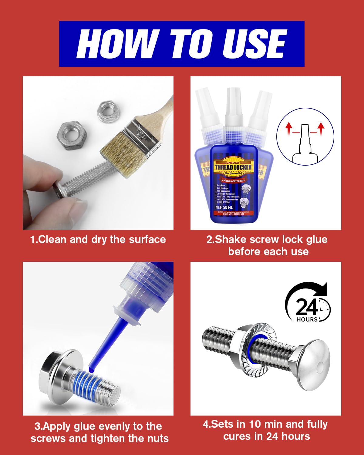 50ml Medium Strength Blue Threadlocker – Removable Anaerobic Thread Locking Glue for Bolts, Nuts & Fasteners – Vibration, Heat & Corrosion Resistant Automotive Sealant