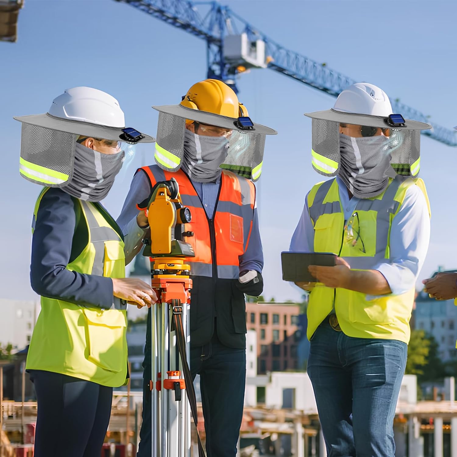 Solar Powered Hard Hat Fan with Sun Shade and Face Shield - Breathable Mesh Cooling Visor with Neck Protection for Construction, Fishing & Landscaping