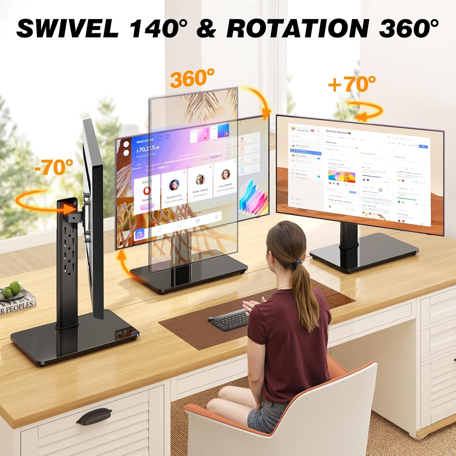 Ergonomic Single Monitor Stand Riser - VESA Mount Desk Stand for 13-32 Inch Screens, Height, Tilt & Swivel Adjustable, Universal Base up to 44lbs (75x75/100x100mm)