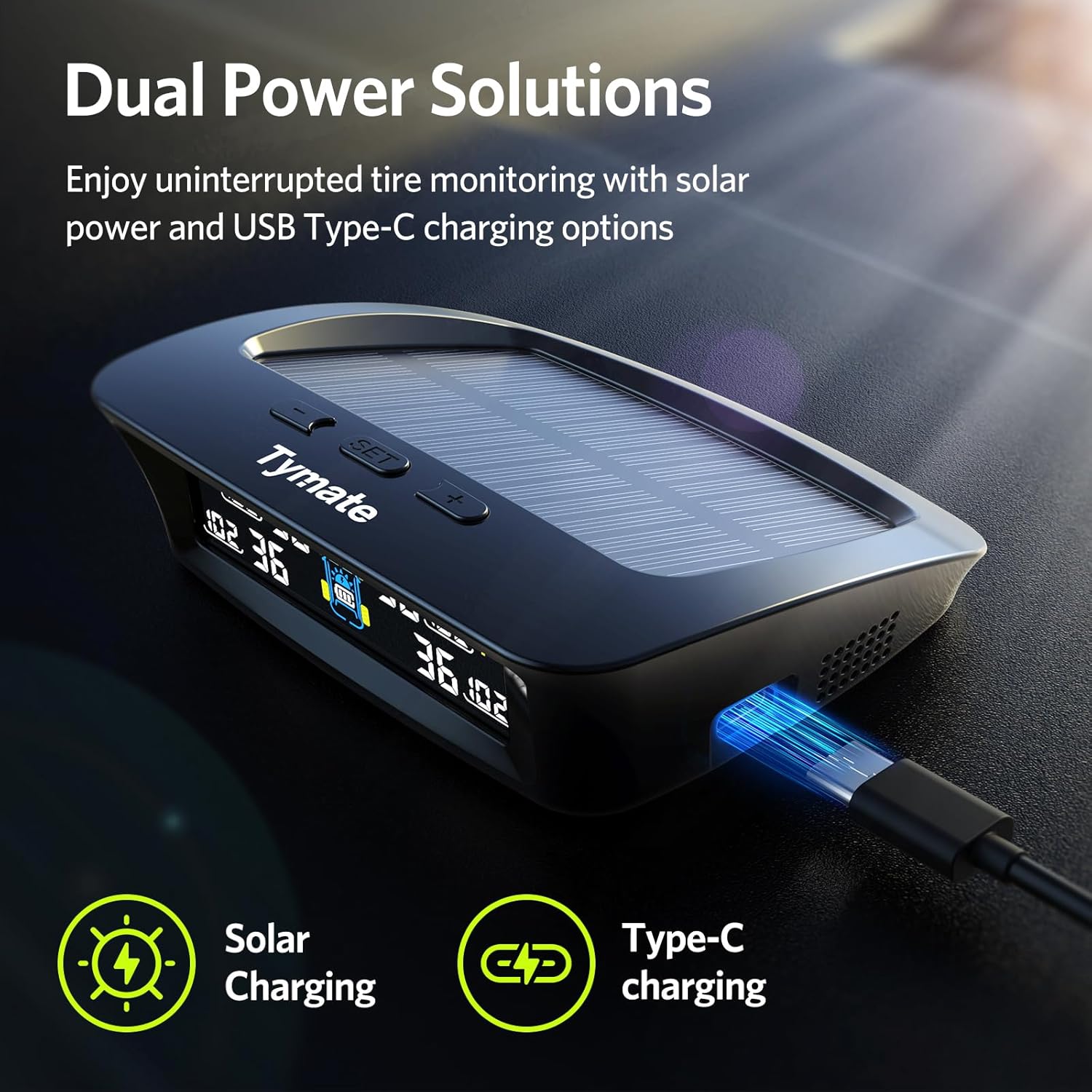 Tymate TM3 Solar TPMS for RV & Trucks – Color LCD Display with 4 Sensors