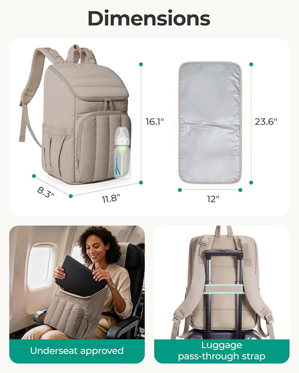 BAGSMART Quilted Diaper Bag Backpack – Large 25L Lightweight Travel Backpack with Insulated Pockets & Stroller Straps