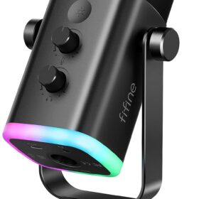 FIFINE AM8 Dynamic Microphone with RGB Lighting – USB/XLR Podcast Mic for Gaming, Streaming, and PC Recording with Mute Button, Headphone Jack & Stand
