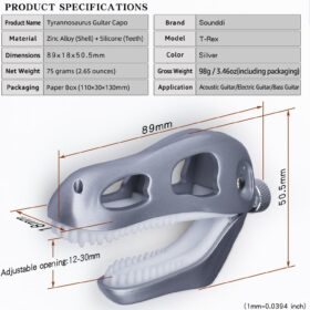 JURASSIC T-REX Guitar Capo – Zinc Alloy Dinosaur Skull Design with Adjustable Screw Clamp for Acoustic, Electric, Bass & Ukulele