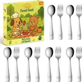Toddler Utensils Set – 12-Piece Stainless Steel Silverware for Kids with Fun Animal Designs – Dishwasher Safe Spoons and Forks for Baby Feeding