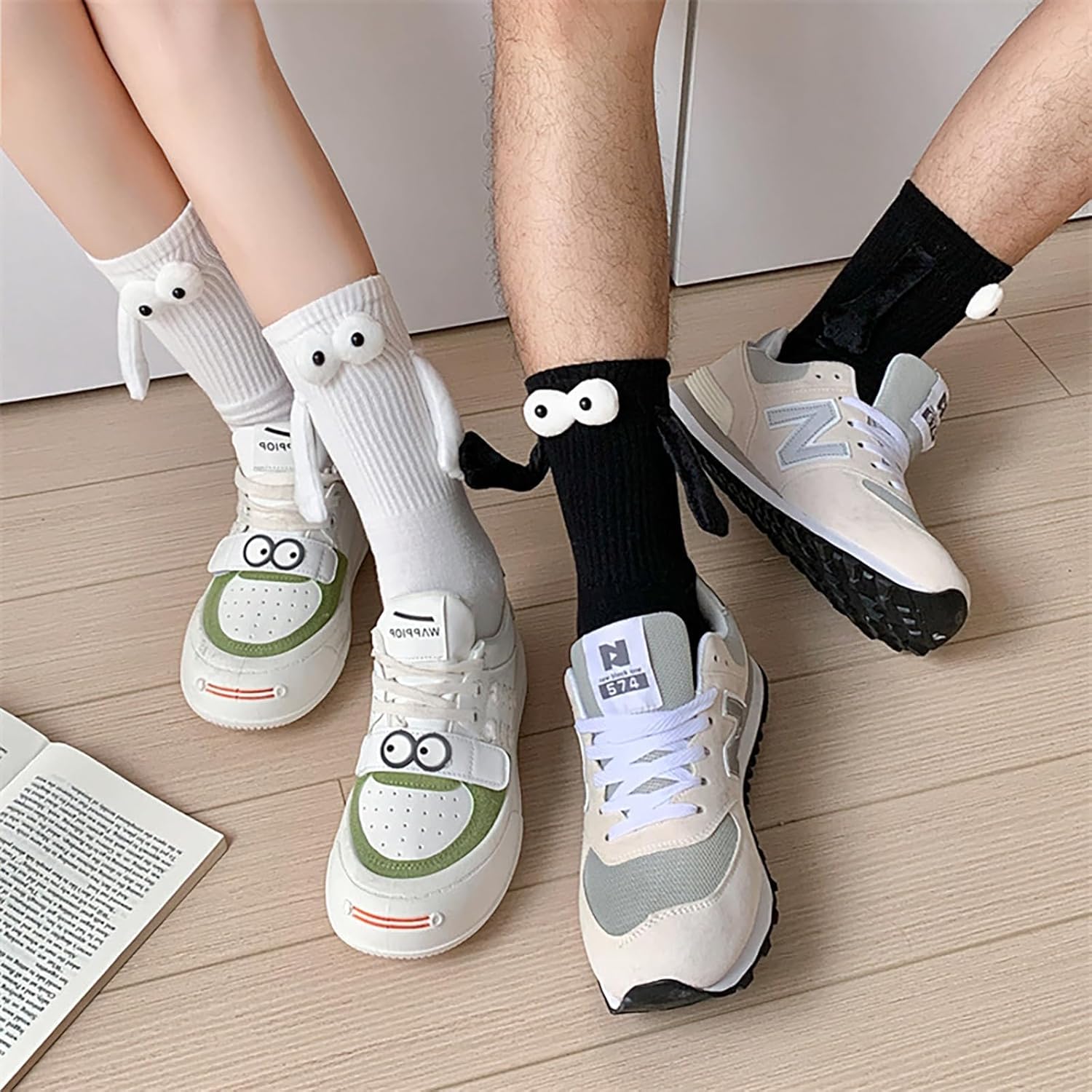Magnetic Holding Hands Socks for Couples - 2 Pair Pack of Novelty 'Holding Hands' Funny Socks - Unique Romantic, Wedding, Engagement, or Best Friend Gift for Men & Women