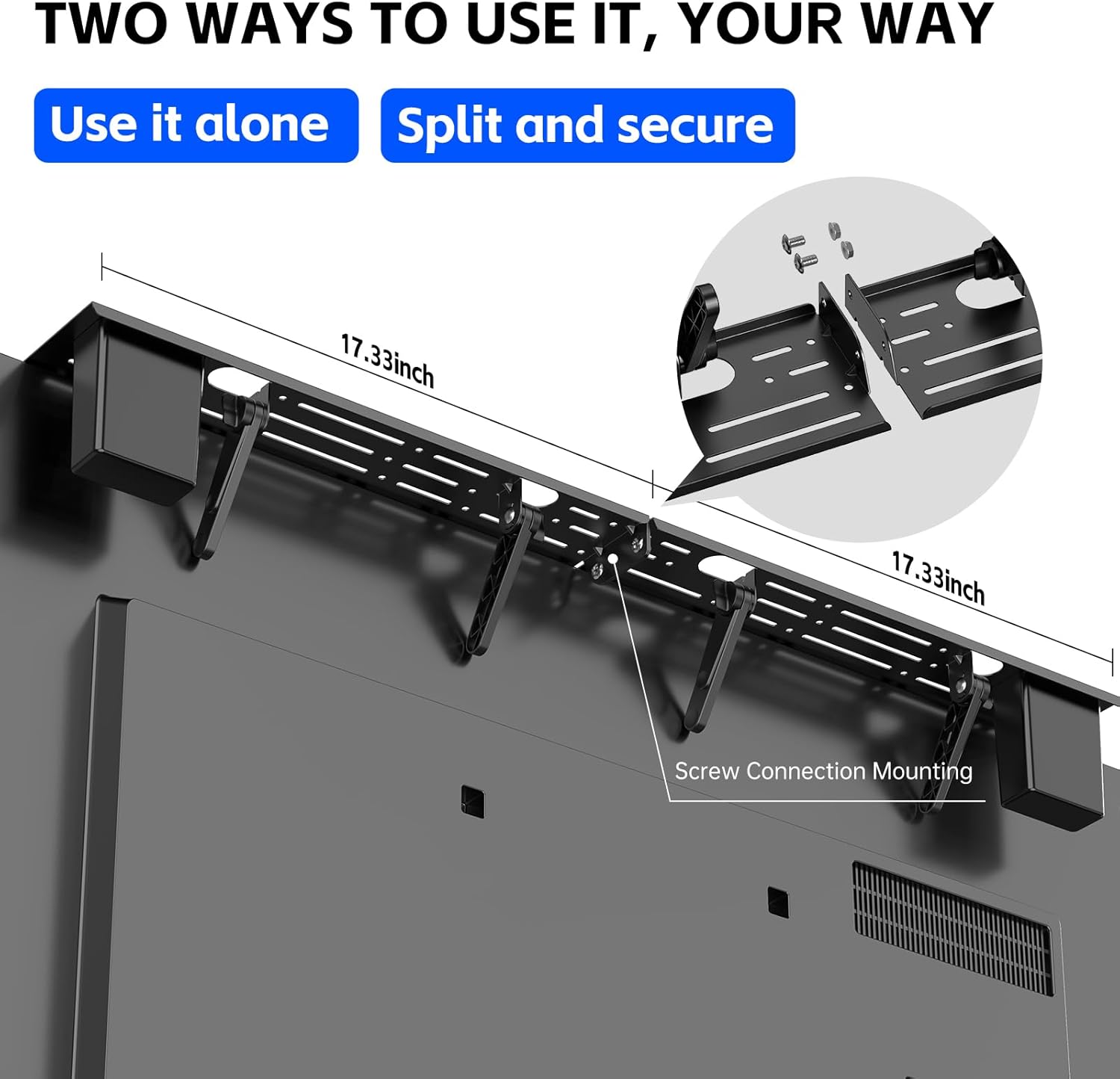 Universal Soundbar Mount with Storage – No-Drill TV Top Shelf for Samsung, Sony, LG, Bose – Fits Screens Up to 34.65", 15lb Capacity (Black)