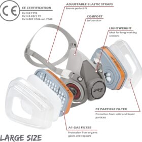AirGearPro G-500 Professional Half Face Respirator Mask – Reusable Gas Mask with A1P2 Filters for Painting, Woodworking, Chemicals & DIY